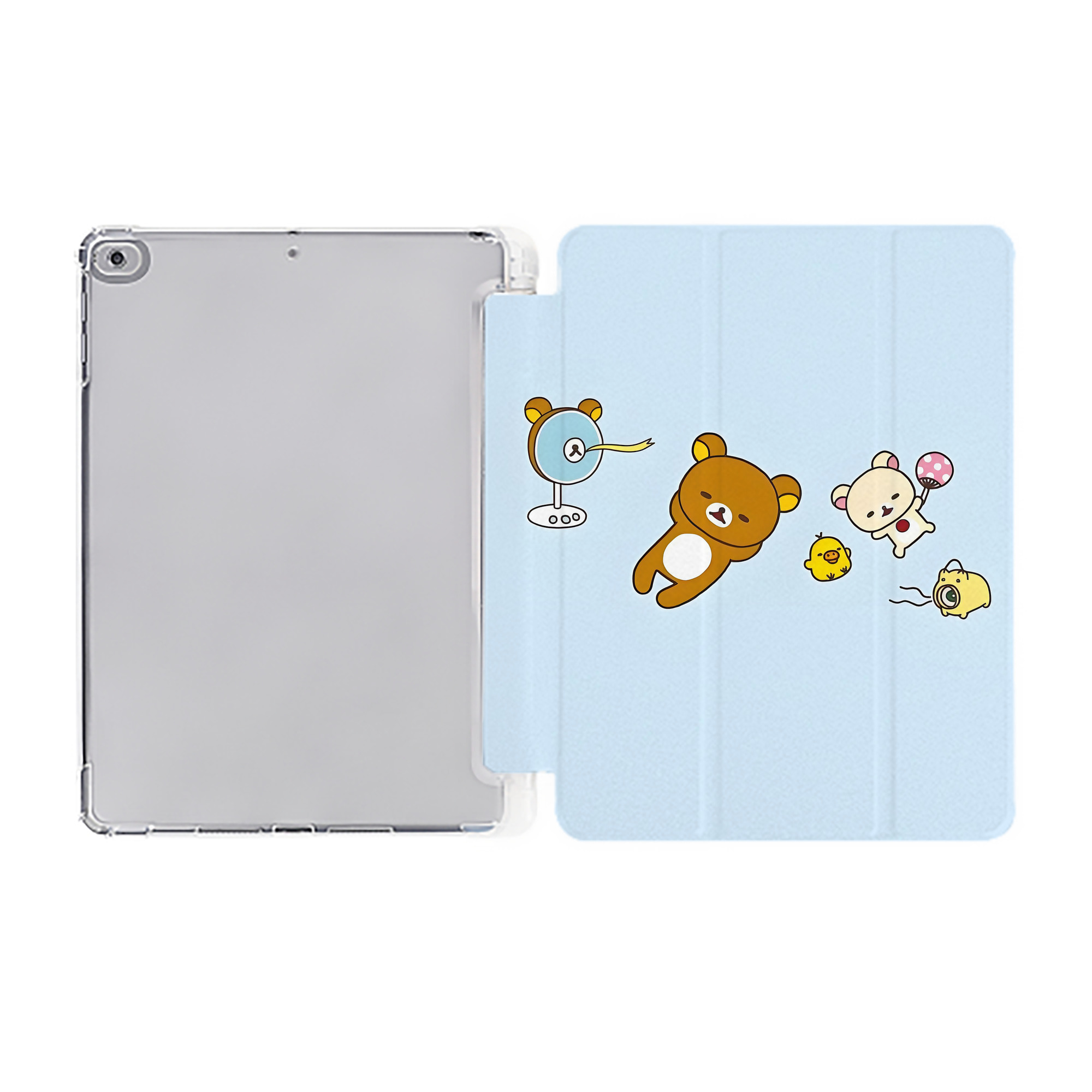（画像用） リラックマ リラックマ キイロイトリ Rilakkuma Korilakkuma Kiiroitori IPad ケース ペン収納付き 三つ折りスタンド PUレザー×シリコン 対応機種9.5/10.5/10.9インチ